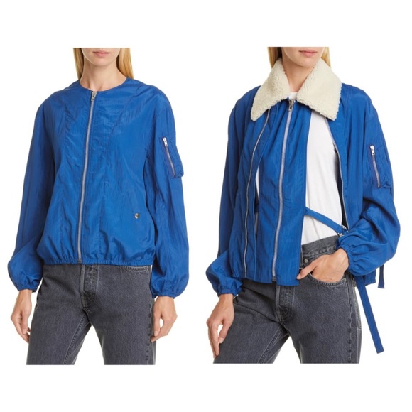 Helmut Lang Genuine Shearling Collar Bomber Jacket - Picture 3 of 12